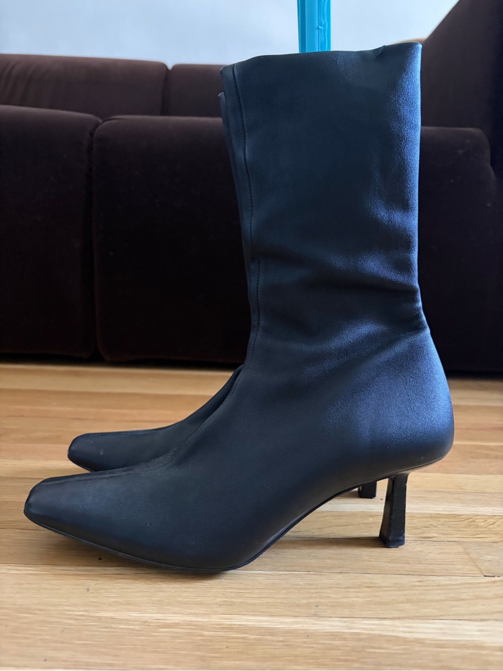 COS Black Mid-Calf Pointed-Toe Kitten Heel Boots